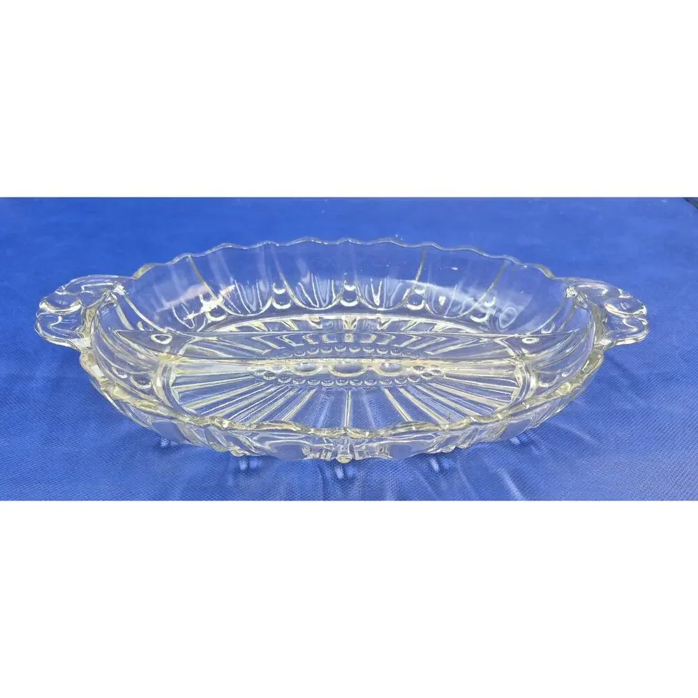 Clear Glass Anchor Hocking Divided Relish Tray Oyster & Pearl Pattern 12x8x2